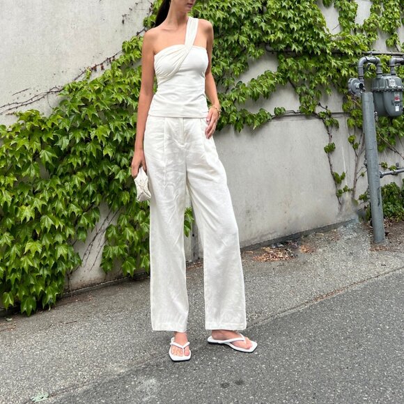 Oak + Fort 100% Linen Straight Wide Leg Trouser Pants Effortless Quiet Luxury - Picture 10 of 11